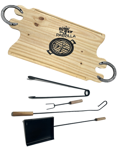 Set asador 4 utensilios + tabla