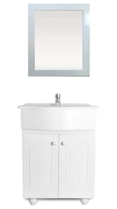 Vanitory laqueado con bacha curva 60cm + espejo + grifería 