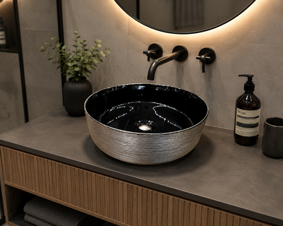 Bacha de apoyo de loza SILVER + BLACK
