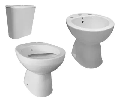 Inodoro corto, mochila de loza y bidet PRINGLES/ DERPLA ÓNIX