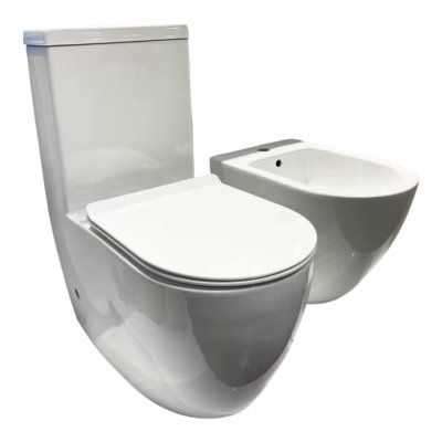 Inodoro largo, mochila de apoyo y bidet, tapa c/suave