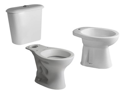 Inodoro largo, mochila de apoyo y bidet FERRUM ANDINA