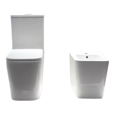 Inodoro largo, mochila de apoyo y bidet y tapa c/suave IM MA