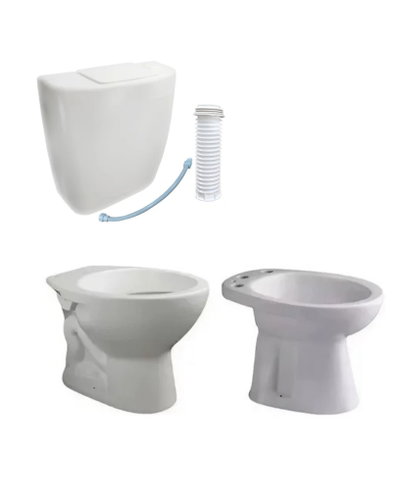 Inodoro corto, mochila plástica y bidet FERRUM + MONKOTO