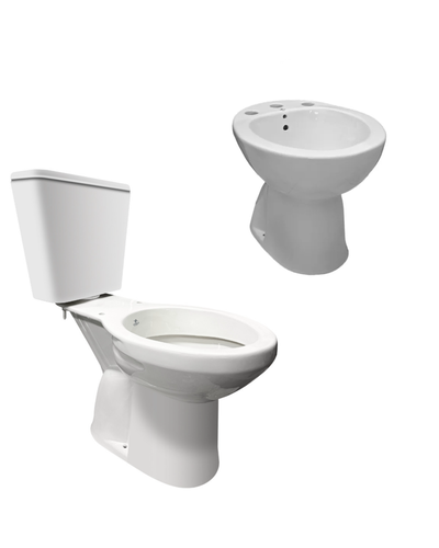 Inodoro largo, mochila de apoyo y bidet PRINGLES/ DERPLA ÓNIX 