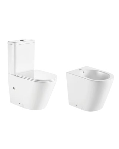 Inodoro largo, mochila de apoyo y bidet, tapa c/suave IM PA