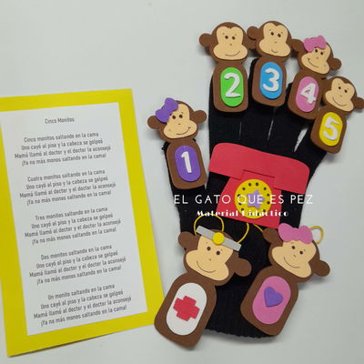 Titeres de guante 5 Monitos POR PEDIDO