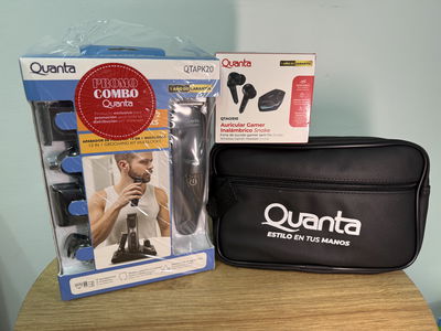kit de afeitadora kit 12 quanta c/ bolso +auricular de regalo.