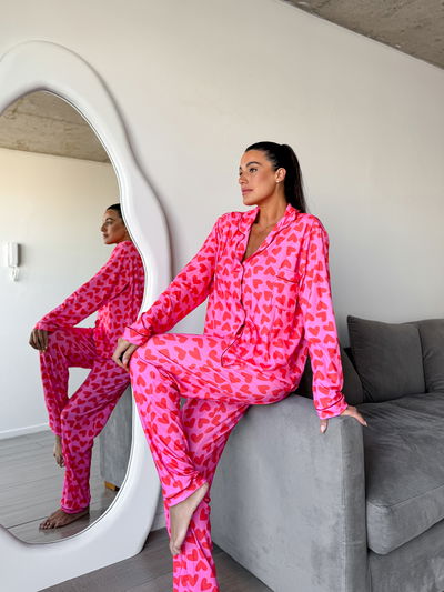 Pijama camisero corazones 