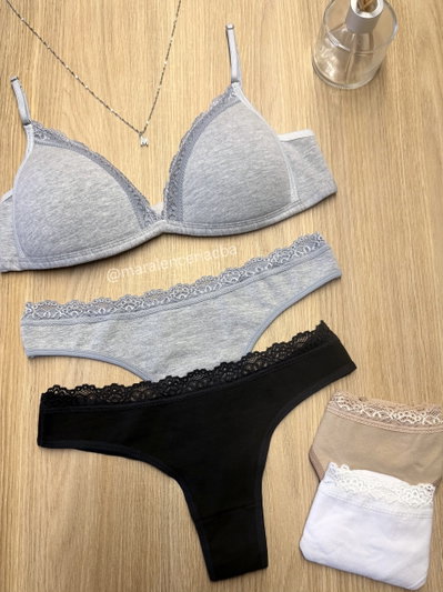 Conjunto triángulo soft de algodón con puntilla 