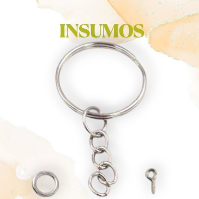 Pack de 10 Argollas con cadena plateada + argollas + pitones para llaveros
