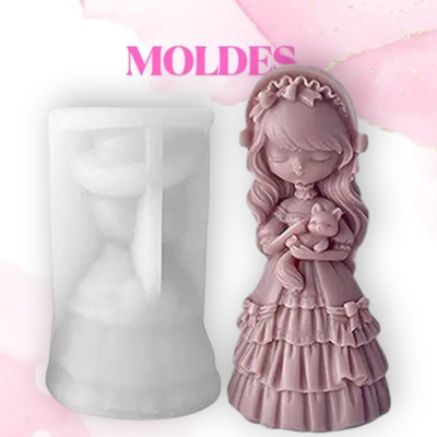MOLDE SILICONA NENA c/MOÑO Y GATO (25A2)