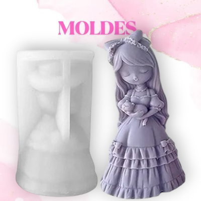 MOLDE SILICONA NENA c/MOÑO Y GATO (25A2)