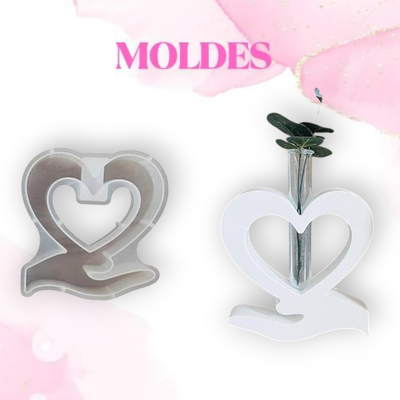 MOLDE SILICONA FLORERO HIDROPONIA CORAZON c/MANO BM3775