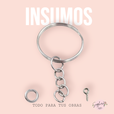 Pack de 10 Argollas con cadena plateada + argollas + pitones para llaveros