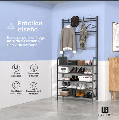 Rack organizador zapatero con perchero
