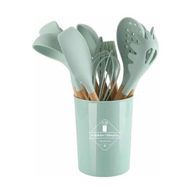 Juego de utensilios silicona y madera 12 piezas