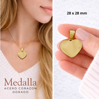 MEDALLAS ACERO CORAZON DORADO PREMIUM