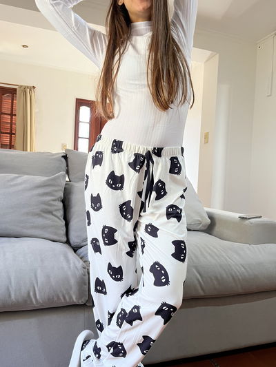 Pantalón pijama gatito negro
