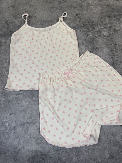 Pijama morley blanco con corazones rosa talle 3 