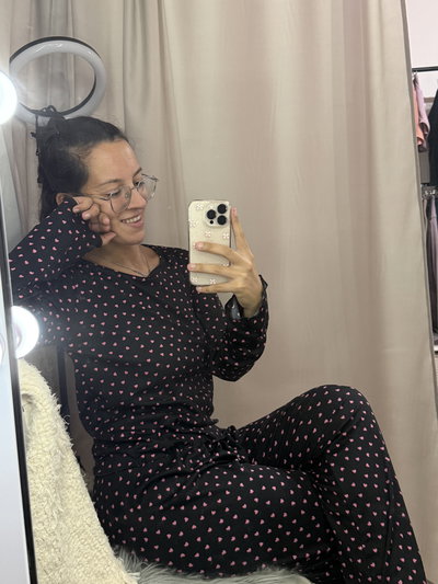 Pijama largo morley negro/corazones 