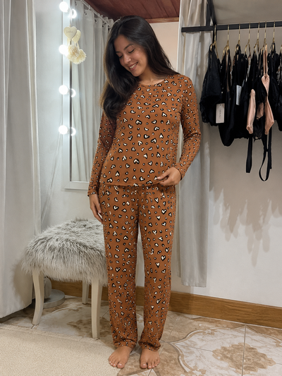 Pijama morley marron corazones 