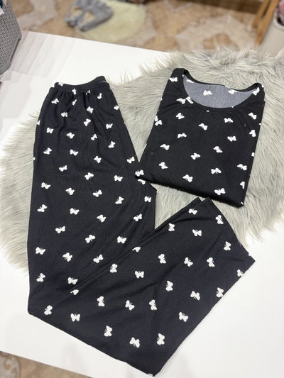 Pijama morley negro mariposas blancas