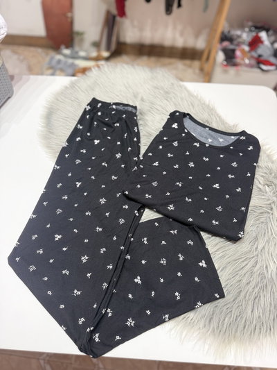 Pijama morley negro florcitas
