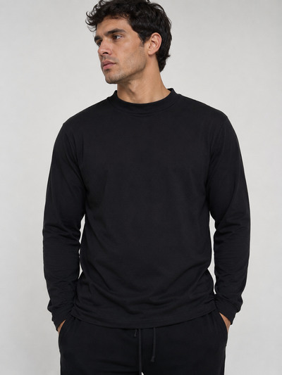 Camiseta hombre media polera Negra piel de durazno 