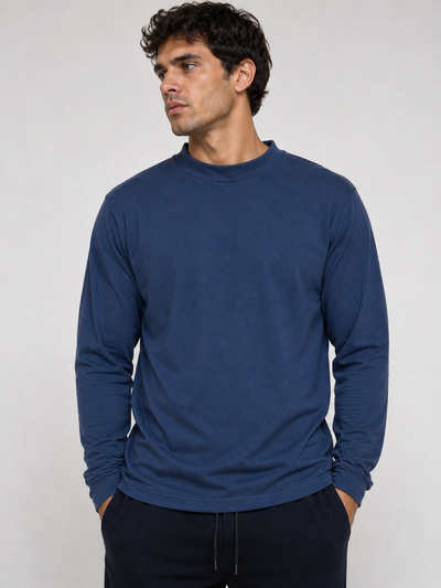 Camiseta polera hombre piel de durazno Azul 