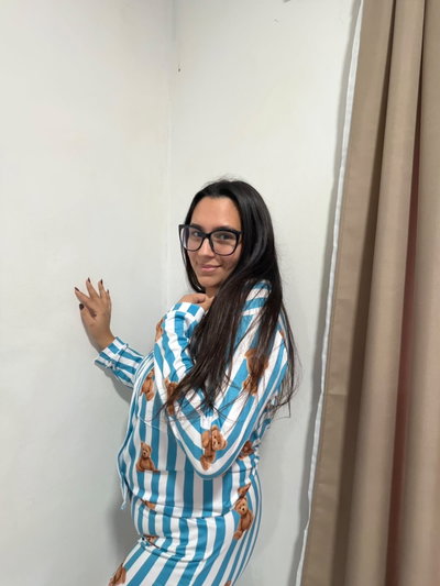 Pijama camisero rayado osito