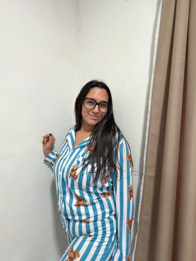 Pijama camisero rayado osito