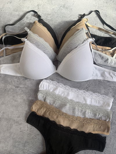 Conjunto básico taza soft algodón y puntilla 