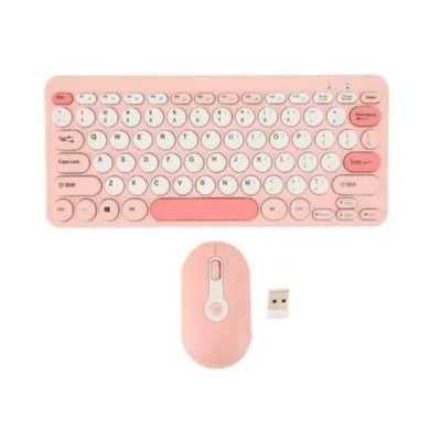 Teclado y mouse inalámbrico rosa cute