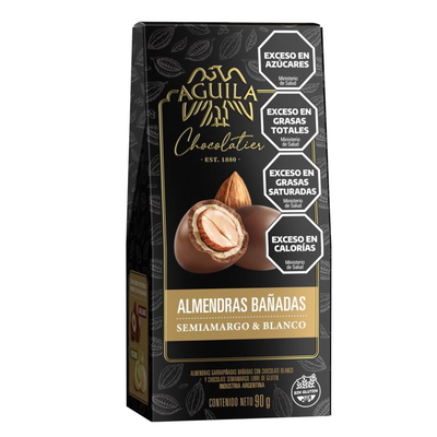 ALMENDRAS BAÑADAS EN SEMIAMARGO & BLANCO X 90 GR