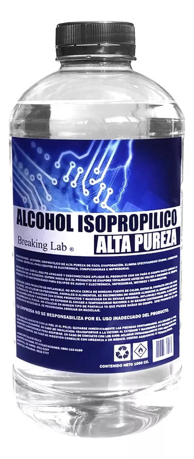 Alcohol Isopropilico Liquido Alta Pureza 1LT 1000cc  