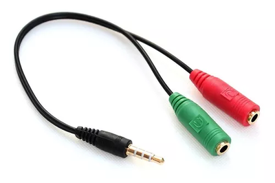 Adaptador de Audio 3.5mm Macho a 2 Hembras (auricular y micrófono)