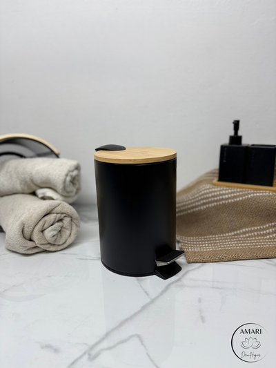 CESTO DE BASURA DE METAL Y BAMBU