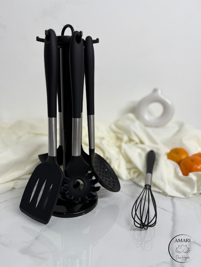 SET DE UTENSILLOS COCINA - SILICONA Y ACERO INOXIDABLE