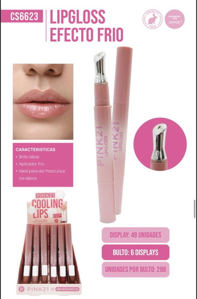 Lipgloss efecto frío pink21 - caja x48 unidades 