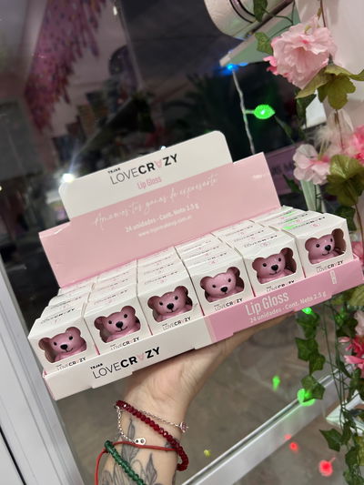 Brillo labios transparentes osito llavero TEJAR - caja x24 unidades 