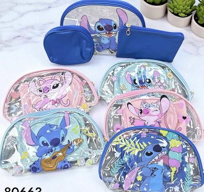 NECESER PORTA COSMETICOS 3PCS STITCH - 3 SETS