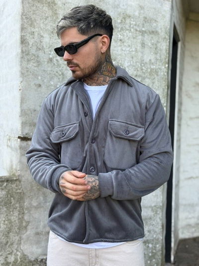 Camisaco Corderoy Con Corderito - Gris Topo