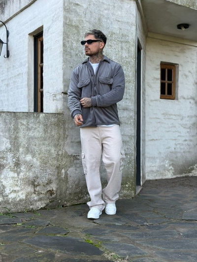 Camisaco Corderoy Con Corderito - Gris Topo