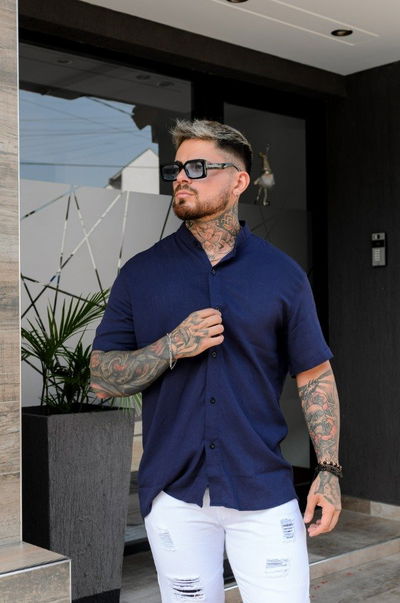Camisa Mao de Lino - Azul