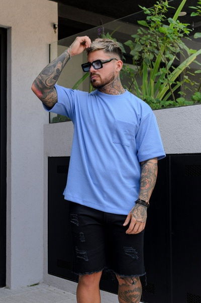 Remera Oversized Panal CB - Celeste
