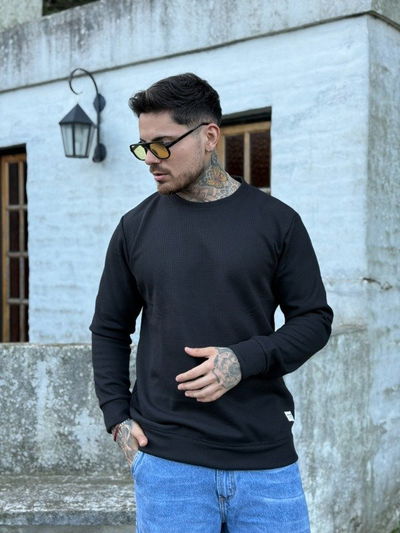 Sweater Plush Panal l - Negro (Frizado)