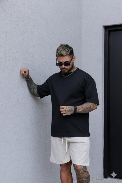 Remera Oversize Panal C. - Negro