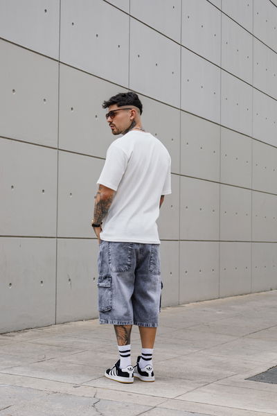 Bermuda baggy Cargo- Gris nevado