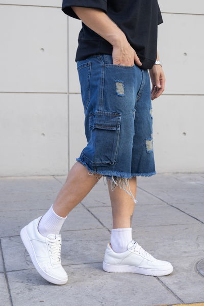 B. Mom Cargo con Flecos - Azul oscuro